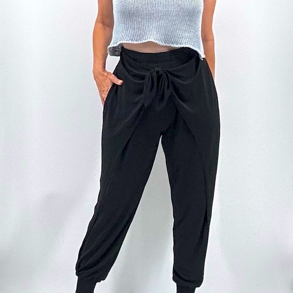 Cinq A Sept Gizele Quiet Luxury Tie Front Matte Jersey Tapered Pants